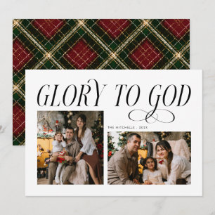 Cartão De Festividades Moderna Glória a Deus 2 Foto Padrão Tartan