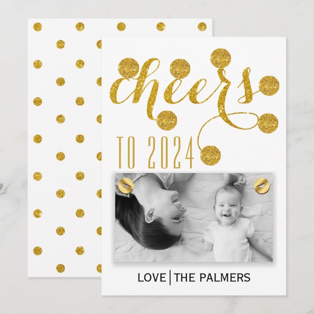 Cartão De Festividades Moderno aplaude 2024, foto de ano novo com brilho  (Frente/Verso)