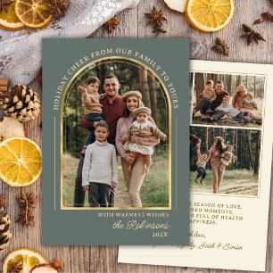 Cartão De Festividades Moderno Arco de Ouro Elegante Foto Natal Feliz
