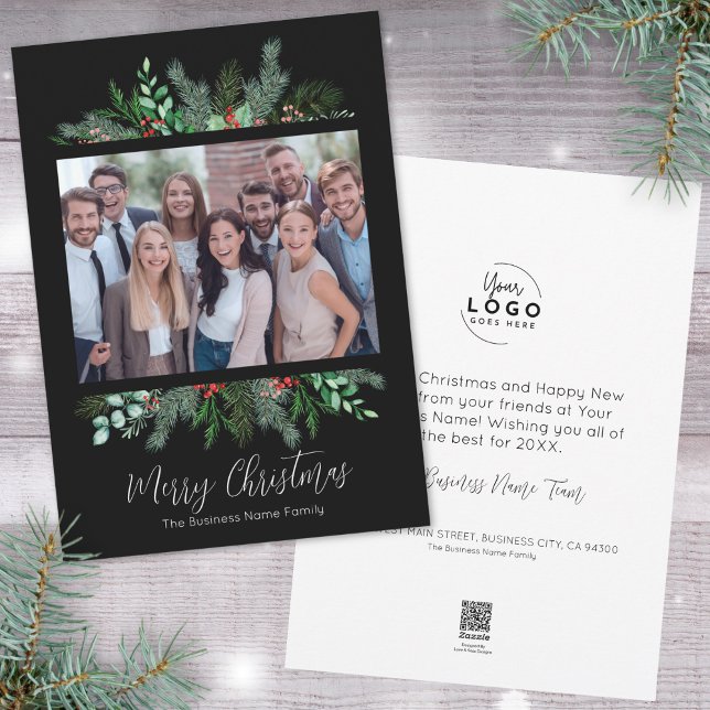 Cartão De Festividades Moderno Black Business Feliz Natal (Corporate Modern Black Business Merry Christmas Holiday Card)