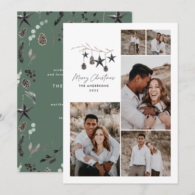 Cartão De Festividades Moderno botânico elegante verde branco estiloso (Frente/Verso)