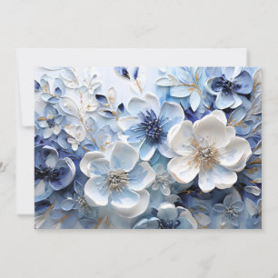 Cartão De Festividades Moderno Botânico Floral Azul Branco Elegante