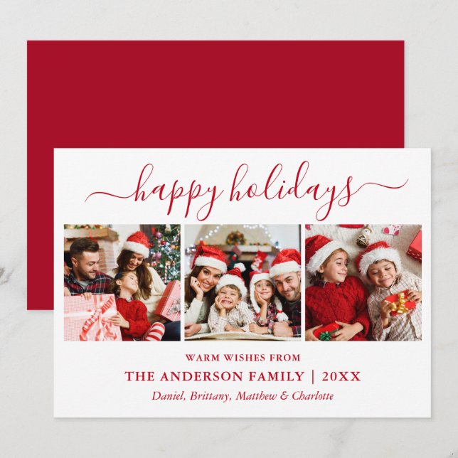 Cartão De Festividades Moderno Caligrafia 3 Foto Vermelho (Frente/Verso)
