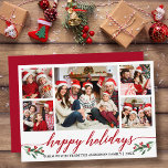 Cartão De Festividades Moderno Caligrafia 5 Fotografia Vermelha<br><div class="desc">Placa de Feriados Felizes de Colagem de Fotos da Família de Script de Caligrafia Moderna 5 inclui Watercolor Christmas Holly Berries - Red Script</div>