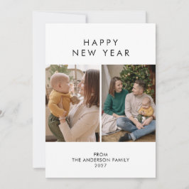 Cartão De Festividades Moderno Colagem de 5 Fotos de Ano Novo Minimalista