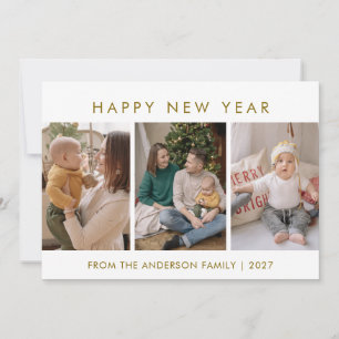 Cartão De Festividades Moderno Colagem de 5 Fotos de Ano Novo Minimalista
