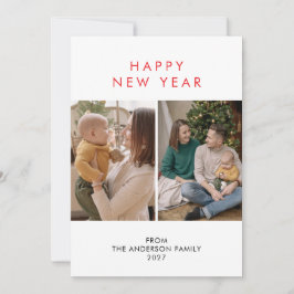 Cartão De Festividades Moderno Colagem de 5 Fotos de Ano Novo Minimalista