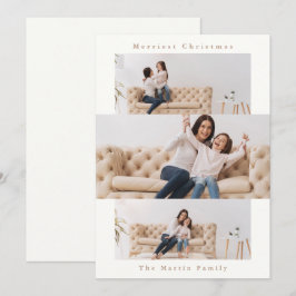 Cartão De Festividades Moderno Colagem Natural e Creme com Três Fotos