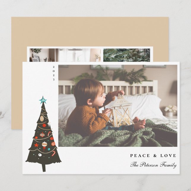 Cartão De Festividades Moderno da Árvore de Natal Ilustrada (Frente/Verso)