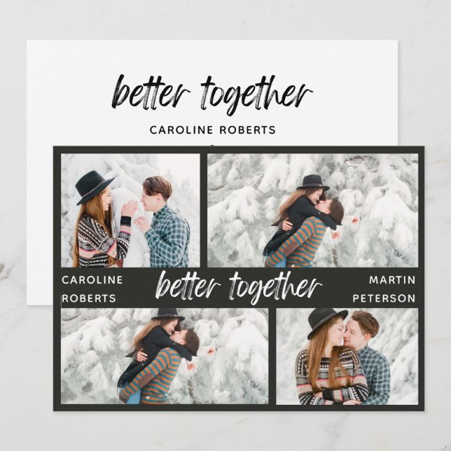 Cartão De Festividades moderno e elegante script multifoto salvar data ho (Frente/Verso)