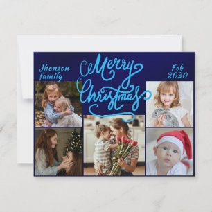 Cartão De Festividades Moderno Elegante Azul Cinco Foto Colagem Natal