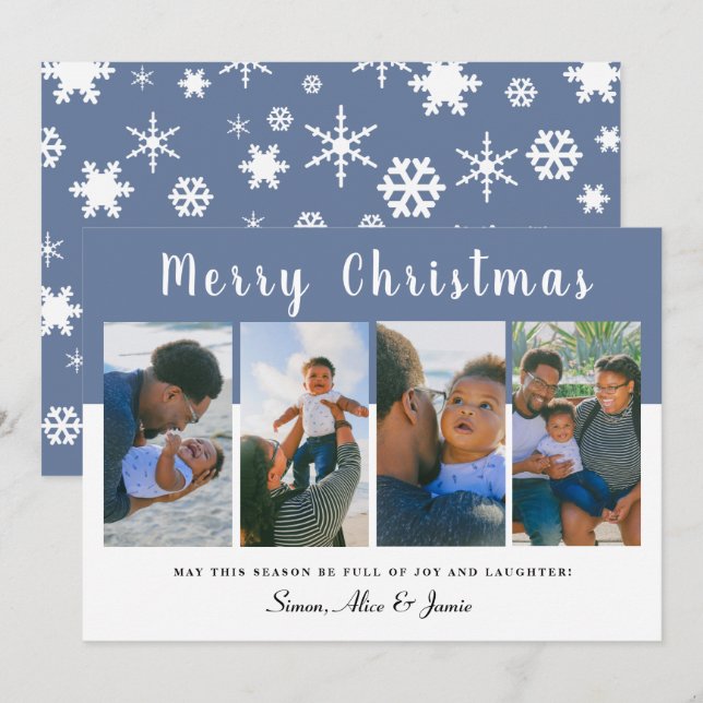 Cartão De Festividades Moderno Elegante Colagem de Fotos de Natal Feliz  (Frente/Verso)