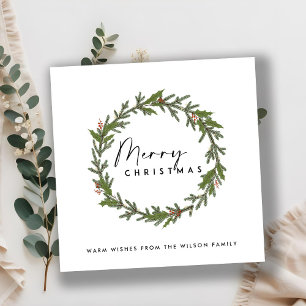 CARTÃO DE FESTIVIDADES MODERNO ELEGANTE HOLLY BERRY WREATH MERRISTMAS
