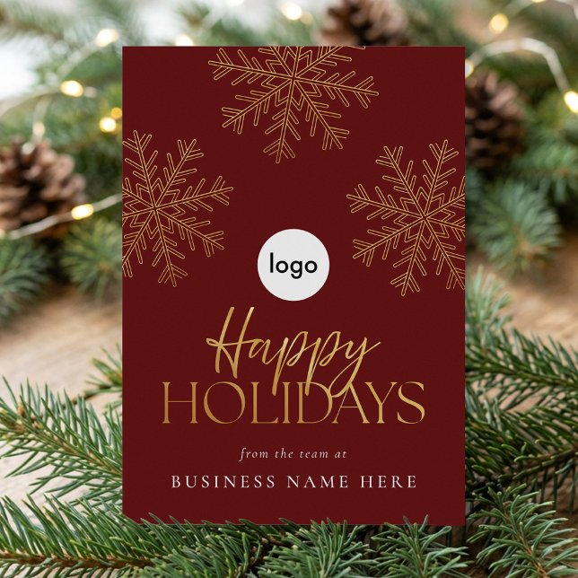 Cartão De Festividades Moderno Elegante Red Dourado Snowflake Business (Criador carregado)