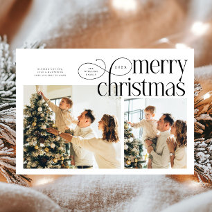 Cartão De Festividades Moderno Feliz Natal simples 2 fotos família
