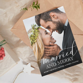 Cartão De Festividades Moderno Foto de Recém-Casados Casados e Alegres