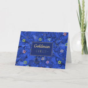 Cartão De Festividades Moderno Hanukkah Blue Dourado Menorah Star de Davi
