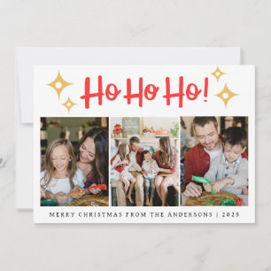 Cartão De Festividades Moderno Ho Ho Ho 3 Grade de Fotos Feliz Natal