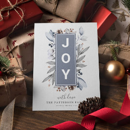Cartão De Festividades Moderno 'JOY' Botânico Folhagem de Inverno Natal