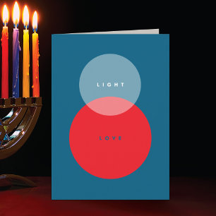 Cartão De Festividades Moderno Luz e Amor Vermelho e Azul Chanucá Dobrado