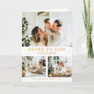 Cartão De Festividades Moderno Minimalista 3 Foto Natal Religioso Dourado