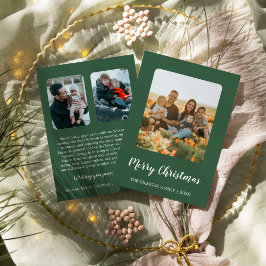 Cartão De Festividades Moderno Minimalista|Green 3 Photo Christmas News