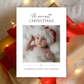 Cartão De Festividades Moderno Minimalista Lindo Primeiro Natal do Bebê F