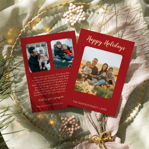 Cartão De Festividades Moderno minimalista Red 3 Photo Happy Holidays New