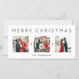 Cartão De Festividades Moderno Minimalista Três Fotos Natal Família