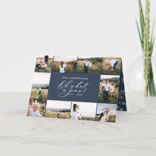 Cartão De Festividades Moderno mínimo 11 fotos da família azul-marinho do