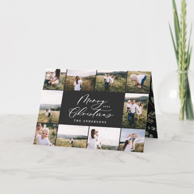 Cartão De Festividades Moderno mínimo 11 fotos da família negra do ano no (Frente)