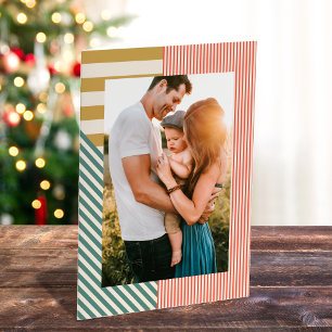 Cartão De Festividades Moderno Mistura Stripes Um Foto Natal