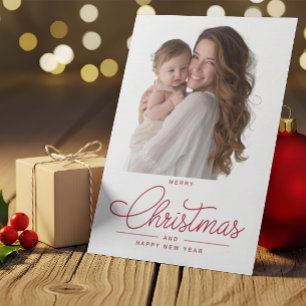 Cartão De Festividades Moderno Natal Alegre Foto em Letra Vermelha Elegan
