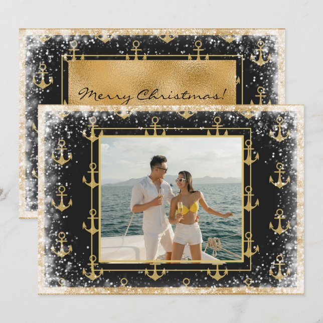 Cartão De Festividades Moderno náutico da foto (Frente/Verso)