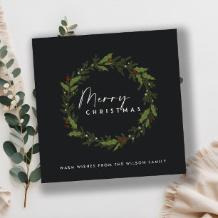 CARTÃO DE FESTIVIDADES MODERNO PRETO HOLLY BERRY WREATH MERRY NATAL