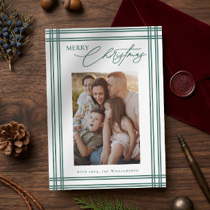 Cartão De Festividades Moderno Quadro de Xadrez Elegante Caligrafia Natal