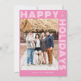 Cartão De Festividades Moderno Retro Elegante Uma Foto Personalizada Rosa