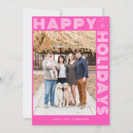 Cartão De Festividades Moderno Retro Elegante Uma Foto Personalizada Rosa