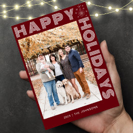 Cartão De Festividades Moderno Retro Elegante Uma Foto Personalizada Verm