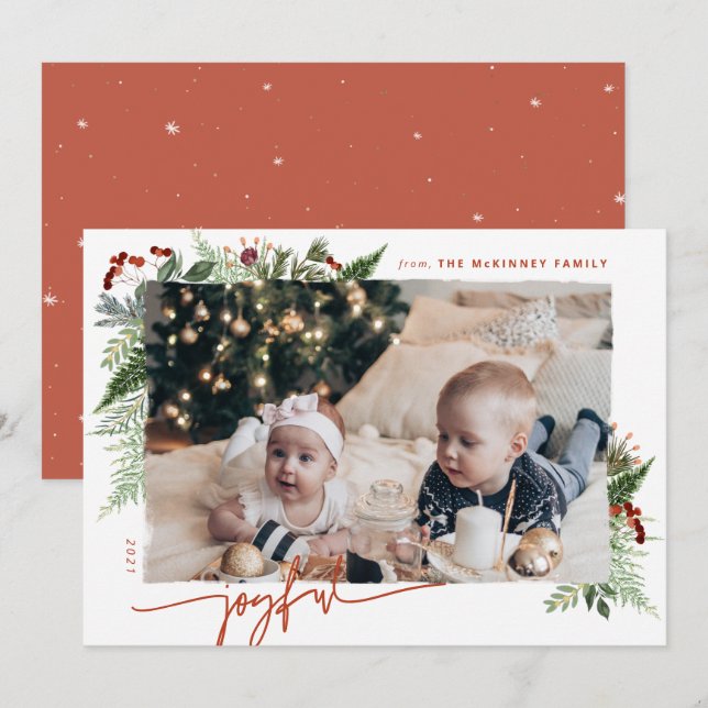 Cartão De Festividades Moderno Script Boho Greenery Terracotta Ferrugem J (Frente/Verso)