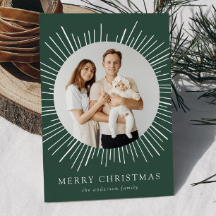 Cartão De Festividades Moderno Verde Sunburst Feliz Natal 2 Foto