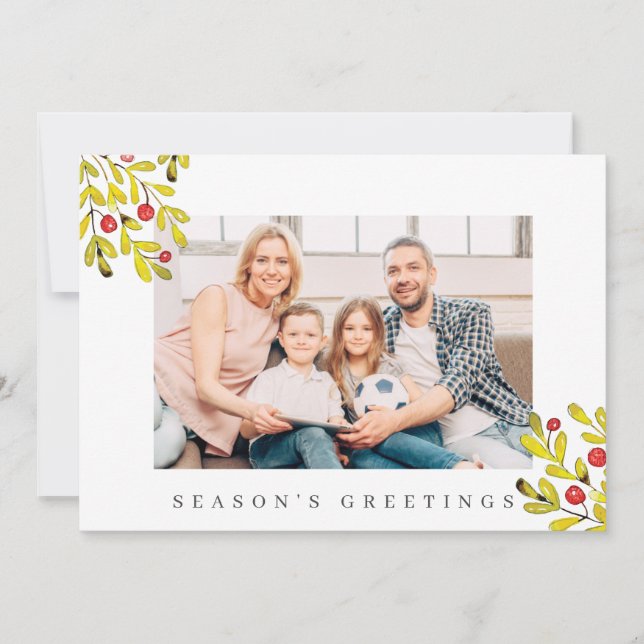 Cartão De Festividades Mola de Aquarela Verde Botânica Natal (Frente)