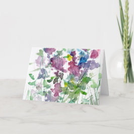 Cartão De Festividades Molas verdes Buquês de pintura azul-aquosa