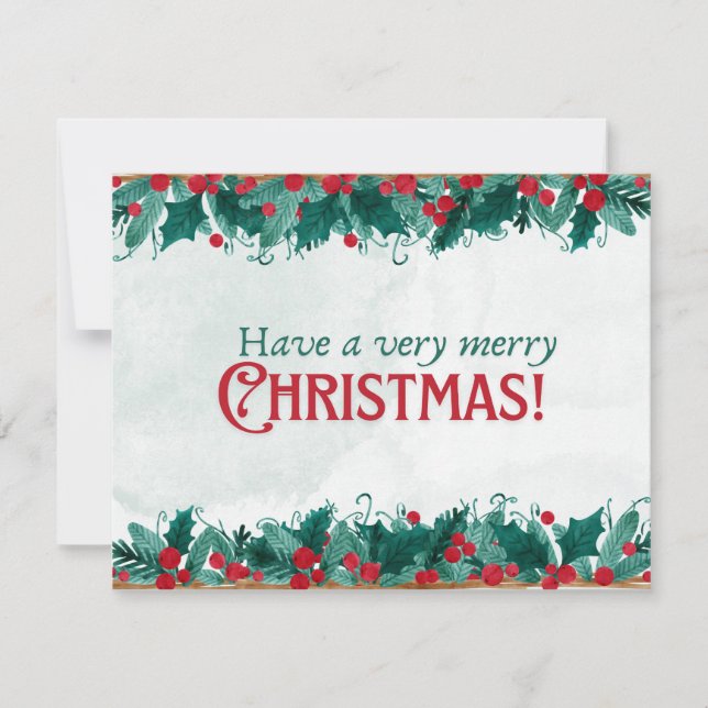 Cartão De Festividades Moldura aquosa de bagas e verde Natal (Frente)