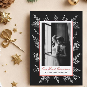 Cartão De Festividades Moldura botânica moderna Natal foto Recém-casados