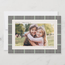 Cartão De Festividades Moldura clássica de houndstooth preta e verde uma 