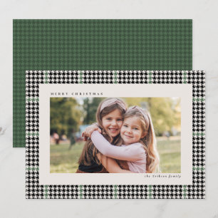 Cartão De Festividades Moldura clássica de houndstooth preta e verde uma