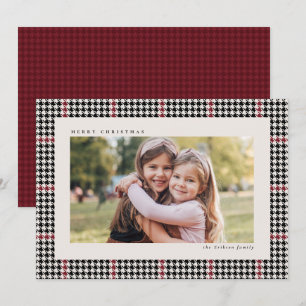 Cartão De Festividades Moldura clássica de houndstooth vermelha e preta u