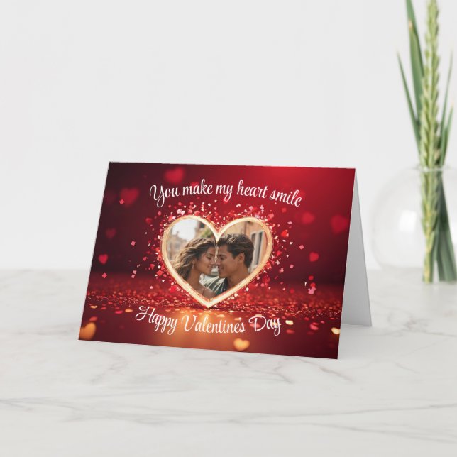 Cartão De Festividades Moldura de Coração Personalizada com Foto (Frente)