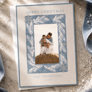 Cartão De Festividades Moldura de Floco de Neve de Inverno Família Foto N